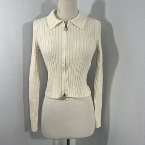 Altard State Sweater Top Womens L Beige Ribbed Minimalist Preppy Y2K
